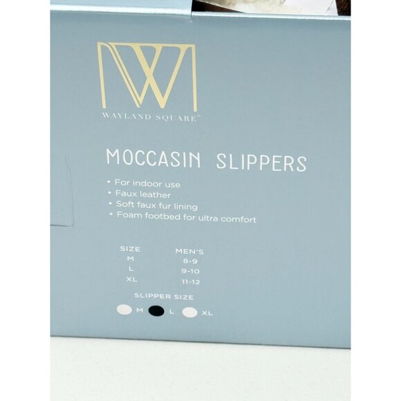 Wayland Square Moccasin Slippers Mens Size L 9 10 Brown Faux Leather Faux Fur - Picture 6 of 8